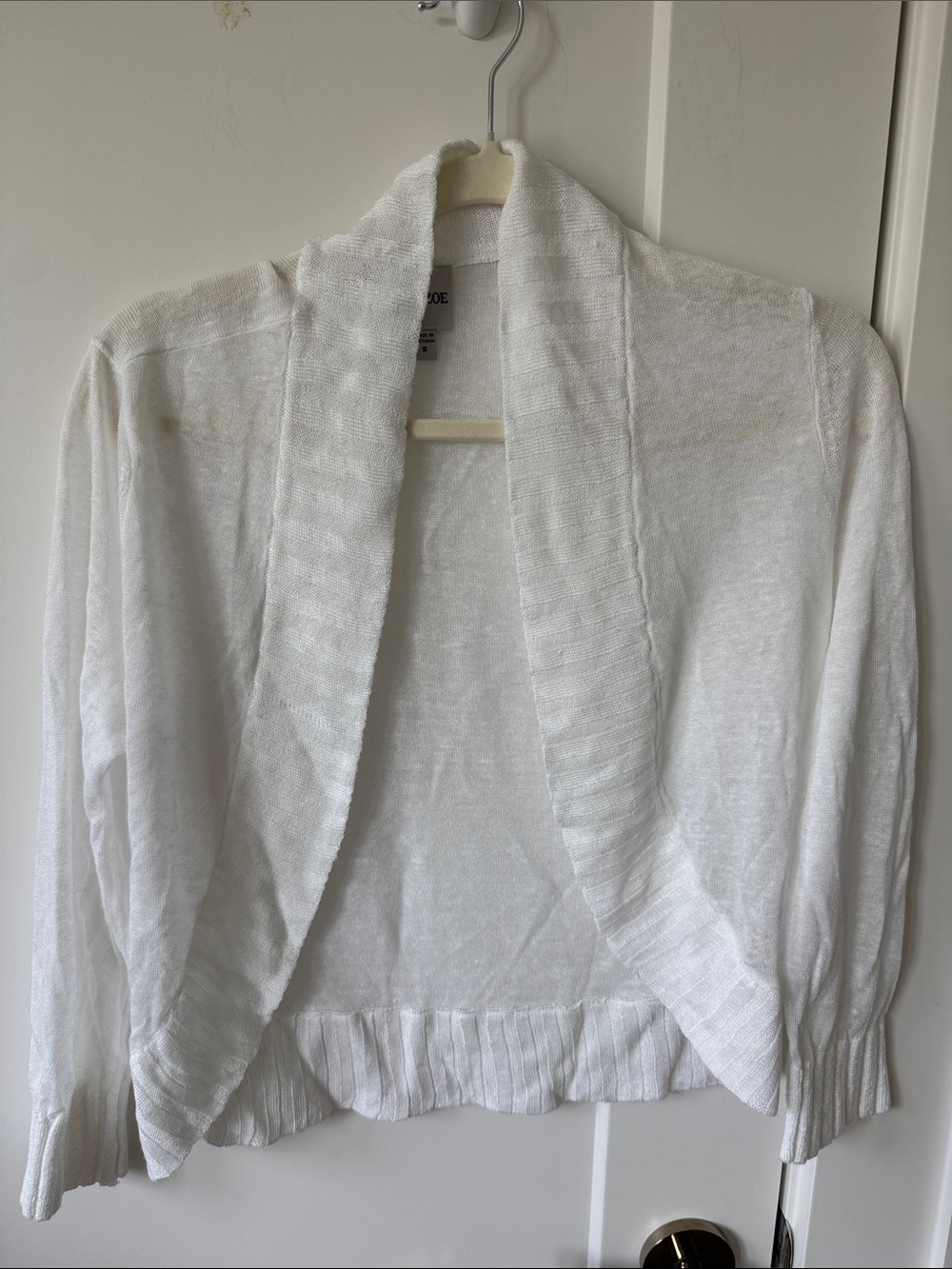 NIC+ZOE White Open-Front Shawl Collar Knit Cardigan